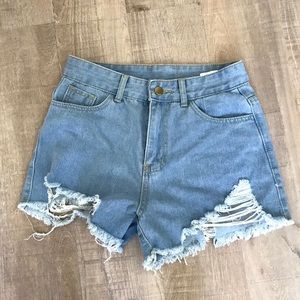 Distressed jean shorts
